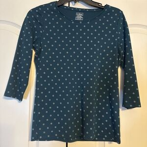 L.L. Bean XS Teal Polka Dot Long Sleeve Cotton Top